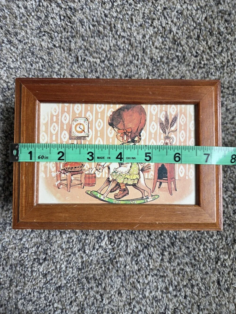 Vintage 1970s Wooden Jewelry / Trinket Box – Girl on Rocking Horse